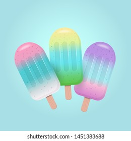 Fruit popsicles in pastel colors on blue background.Ice cream on a stick. Vector illustration