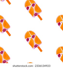 Fruit popsicles seamless pattern. Lemon berry ice cream