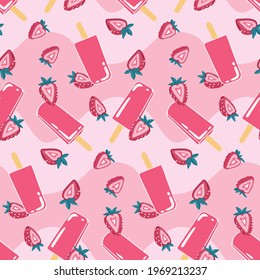 Fruit Popsicles Strawberry Seamless Pattern