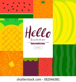 Fruit poster collection. Summer fruit . Flat design, Vector illustration