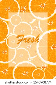 Fruit poster with place for text. Vector poster design with tangerines, oranges, leaves and flowers. Greeting card with citruses.