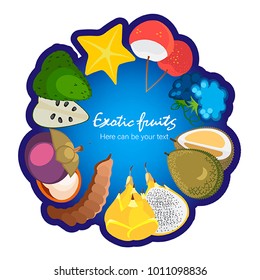  Fruit poster of vector fruits tropical:  Durian, blackberry, mangosteen, litchi, tamarind, pitaya, carambola, guanabana