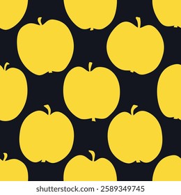 Fruit Print with Big Yellow Apples. Seamless Pattern with Fruit on Black Background. Sample can be used for Fabric, Cover, Mugs, Wrapping Paper. Vector Illustration