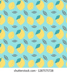 Fruit print, lemon pattern, spring print, vector hand drawn watercolor illustration