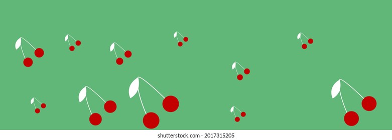 Fruit Print Pattern Berries Sweet Cute Summer Wallpaper. Vintage Red Spring White Textile Healthy Tasty Bright Ornament. Retro Repeat Colorful Negative Green Dessert Cherries Vitamin Design Pic.
