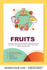Fruit production poster template layout. Farming organic produce. Banner, booklet, leaflet print design with linear icons. Vector brochure page layouts for magazines, advertising flyers