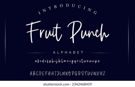 Fruit Punch Hand drawn vector alphabet. Modern monoline signature script font. Elegant Signature Font. Best Alphabet Beautiful Calligraphy Signature Font lettering handwritten