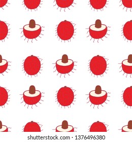 Fruit rambutan seamless pattern, great design for any purposes. Hand drawn fabric texture pattern. Healthy food background. Vector flat style summer graphic. On white background.