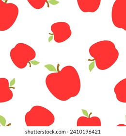 Fruit red apple seamless pattern in simple flat style on white background