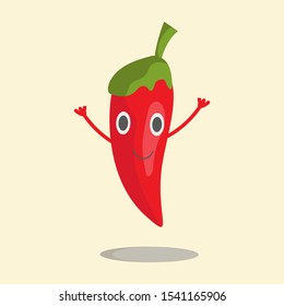 Fruit red pepper waving hands, smiling. Vector illustration in eps10, graphic design. Color icon