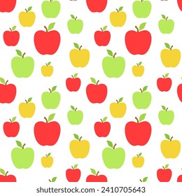 Fruit red, yellow, green apple seamless pattern in simple flat style on white background