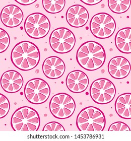  Fruit repeated background. Funny seamless pattern with pink lemons.Vector bright print