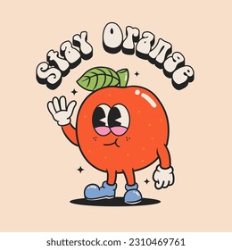 fruit retro groovy cartoon character illustration