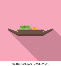 Vector plano del icono del barco de río de frutas. Mercado tailandés. Canal local