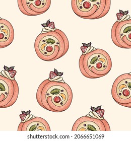 Fruit Roll Cake Seamless Pattern