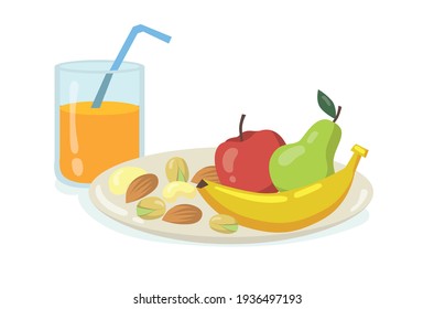 Fruit Salad Apple pear banana orange juice vector illustration isolated on white background