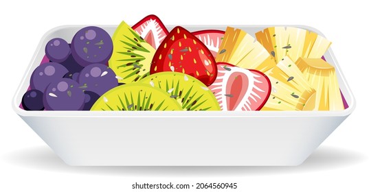 Fruit salad bowl on white background illustration