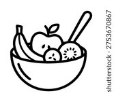 Fruit salad in a bowl with a spoon, representing healthy eating and fresh ingredients