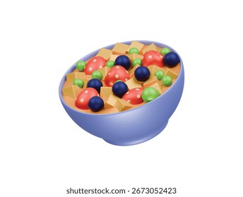 caixa de salada de frutas ícone 3d ilustração renderização