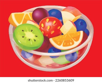 Ensalada de frutas Sana Isolación Vector Ilustración