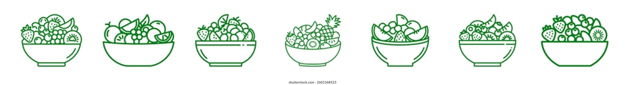 Fruit salad icon set. Contains salad icons of various fruits in vector format.