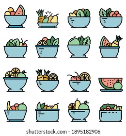 Fruit salad icons set. Outline set of fruit salad vector icons thin line color flat on white