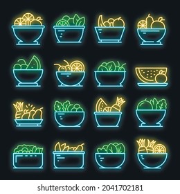 Fruit salad icons set. Outline set of fruit salad vector icons neon color on black