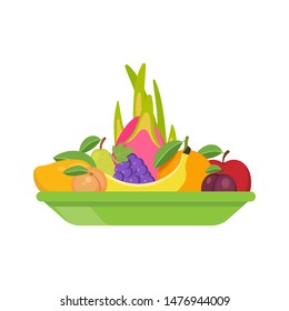 Fruit salad plate isolated on white background. Vector illustration. Eps 10.