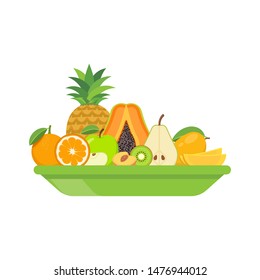 Fruit salad plate isolated on white background. Vector illustration. Eps 10.