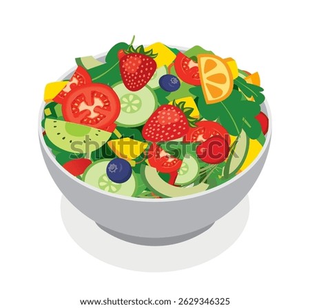 Fruit salad and vegetable in bowl on white background.