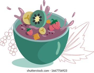 Obstsalat mit Jogurt. Vektorillustration.