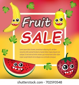 fruit sale promotion business, Summer Sale banner with pieces of ripe fruit