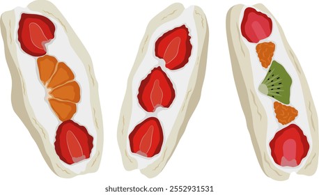 Fruit Sando ou Fruit Sandwich Sweet Dessert Illustration isolado no fundo branco	