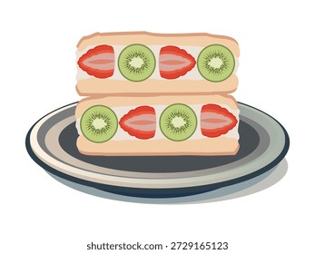 Ilustración vectorial de sando de frutas en el plato