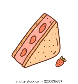 Fruit sandwich with cream and strawberries isolated on white background. Vector hand-drawn illustration in doodle style. Perfect for various designs, cards, decorations, logo, menu.