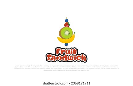 fruit sandwich logo. skewer berry, banana, melon, strawberry