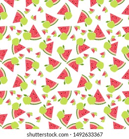 Fruit seamles, apples and watermelons, in a modern, vector style