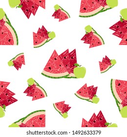 Fruit seamles, apples and watermelons, in a modern, vector style