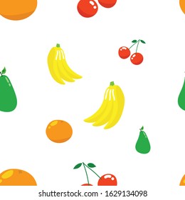 fruit seamles pattern of banana, orange fruit, avocado and cherry. Fit to place on background. packaging, backdrop, event, court. etc