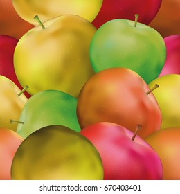 Fruit Seamless Background with Green, Yellow and Red Apples, Tile Pattern for Your Design. Eps10, Contains Transparencies. Vector