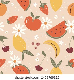 Fruit seamless hand drawn pattern. Vector background