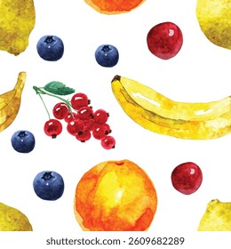 Fruit seamless hand painting watercolor vector pattern