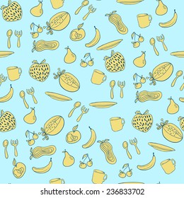 Fruit seamless pattern. Abstract background with fruits. Healthy food texture. Vector illustration for your design