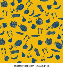 Fruit seamless pattern. Abstract background with fruits. Healthy food texture. Vector illustration