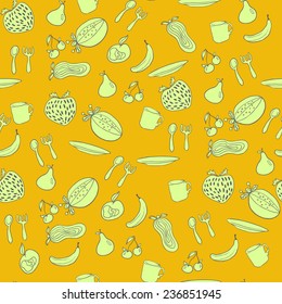 Fruit seamless pattern. Abstract background with fruits. Healthy food texture. Vector illustration