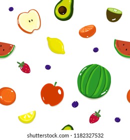 Fruit seamless pattern, background with different fruits and berries on a white.