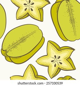Fruit seamless pattern background with green carambola in vector