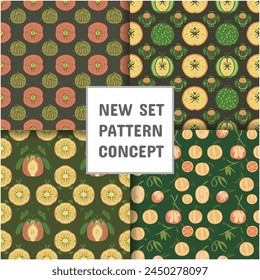 Fruit seamless pattern, cartoon apple seamless set of patterns