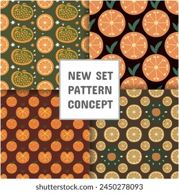 Fruit seamless pattern, cartoon orange seamless set of patterns