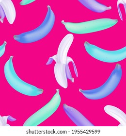 Fruit seamless pattern, Cavendish bananas in various color on pink
